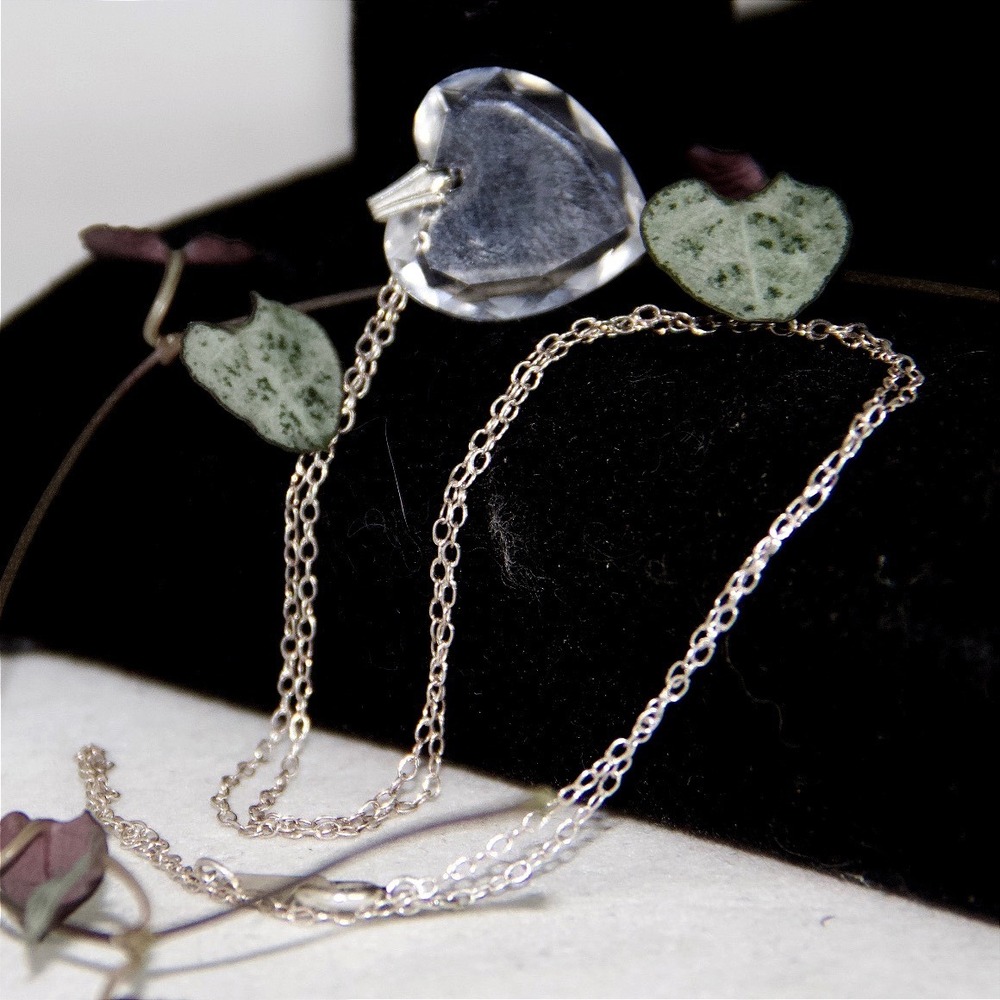 Sterling Silver Faceted Clear Crystal Heart Pendant Necklace 18 Inch Chain